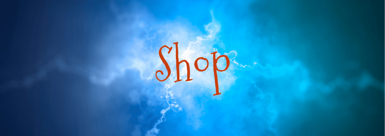 A banner swirling with energy to welcome browsers to a shop for booklovers and authors